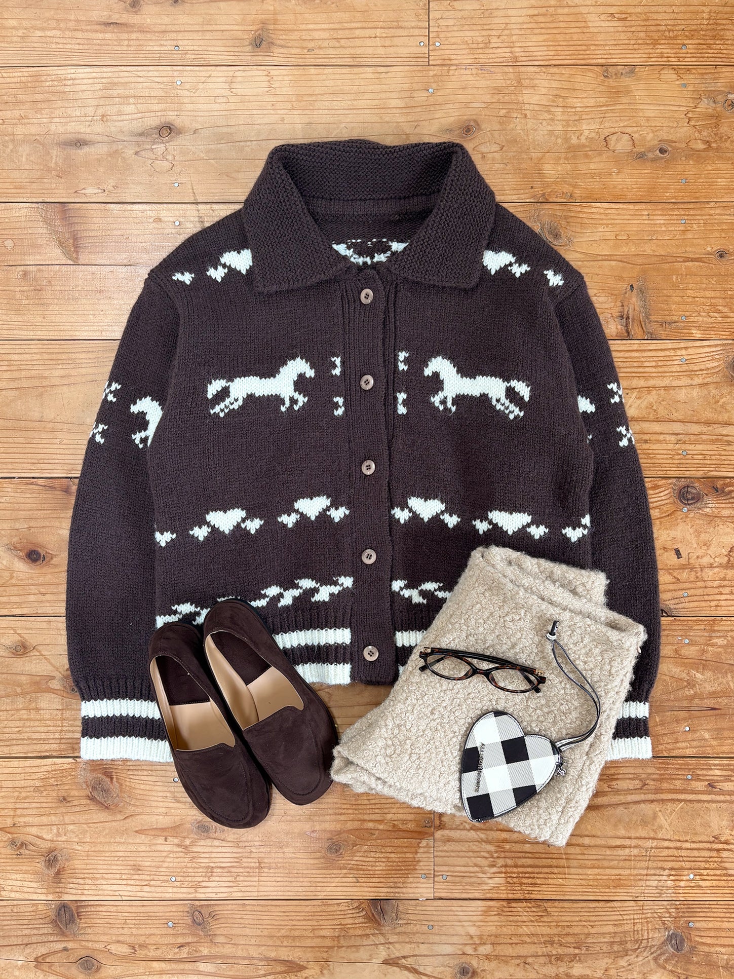 ALLISON BROWN ダークパープル 馬柄 カーディガン