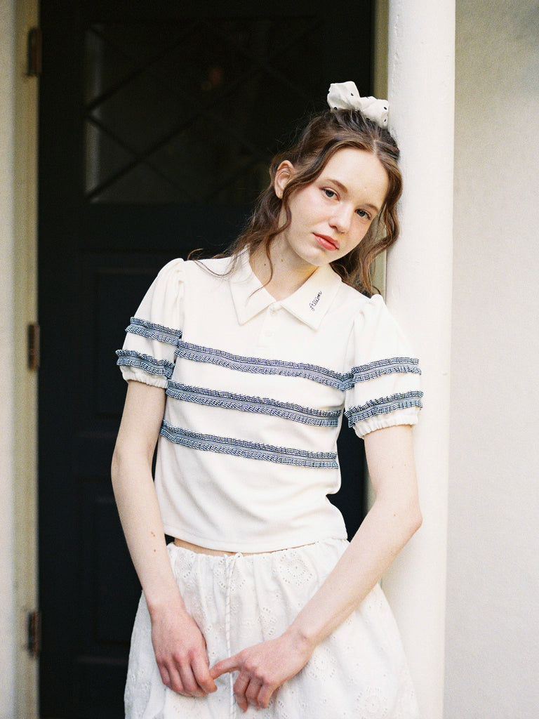Ginghamcheck Frill Polo Shirt – ALLISON BROWN Ginghamcheck Frill Polo Shirt – ALLISON BROWN
