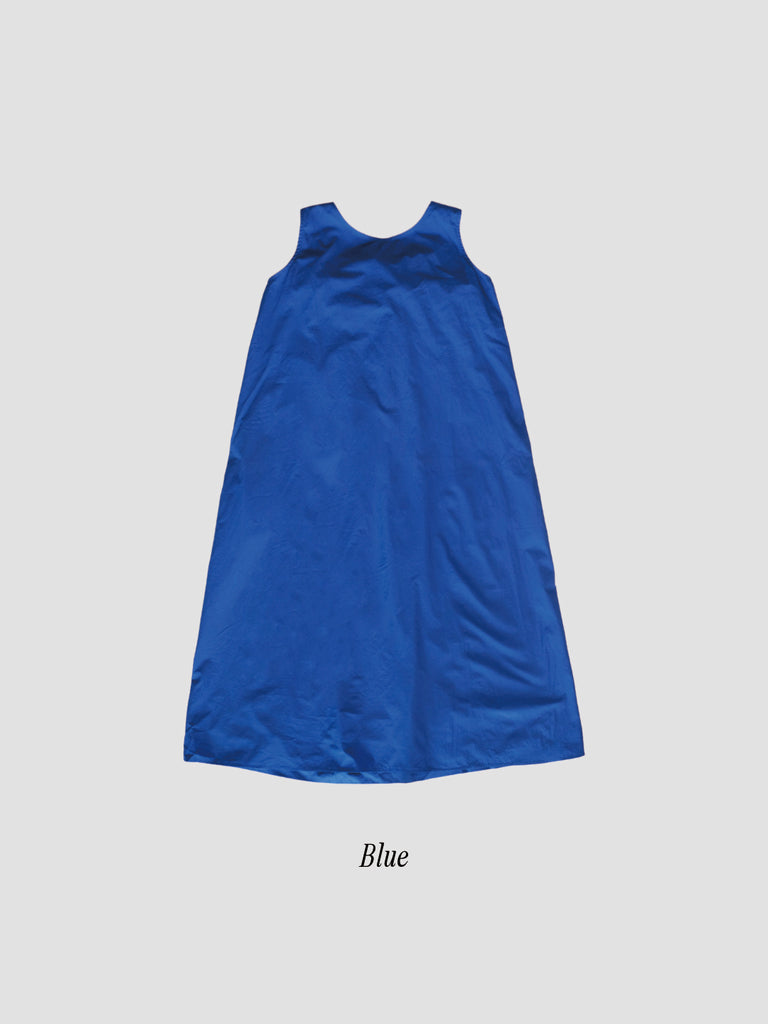 Back Ribbon Long Dress-Blue