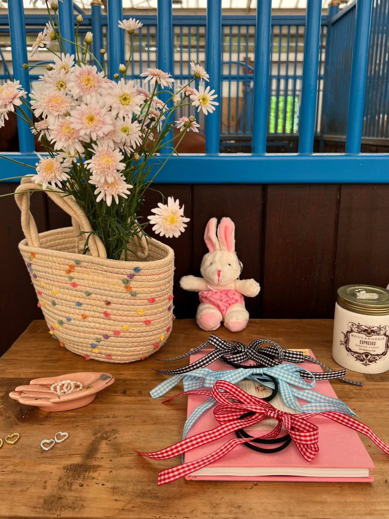 Colorful Pon Pon Basket Bag