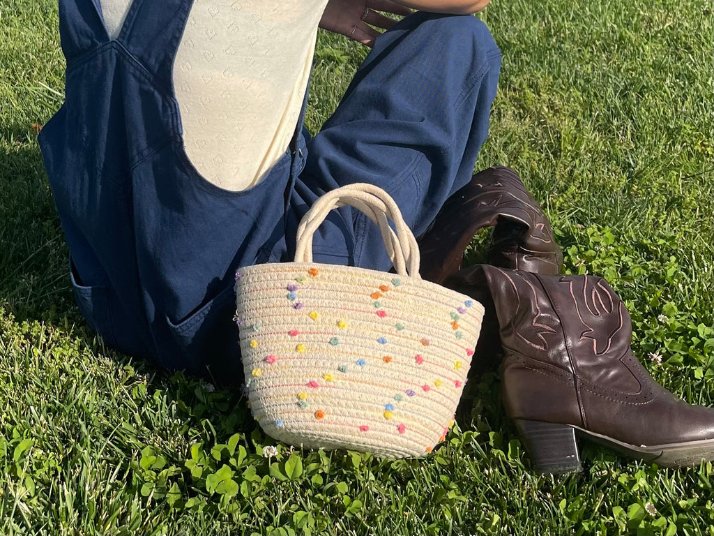 Colorful Pon Pon Basket Bag