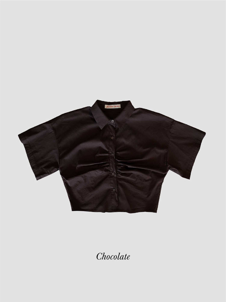 Front Gather Blouse-chocolate